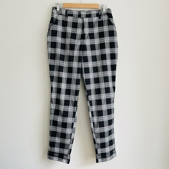 Hot Topic Black + White Plaid Pants Elastic Size L Corporate Goth Punk Skate - Picture 1 of 12